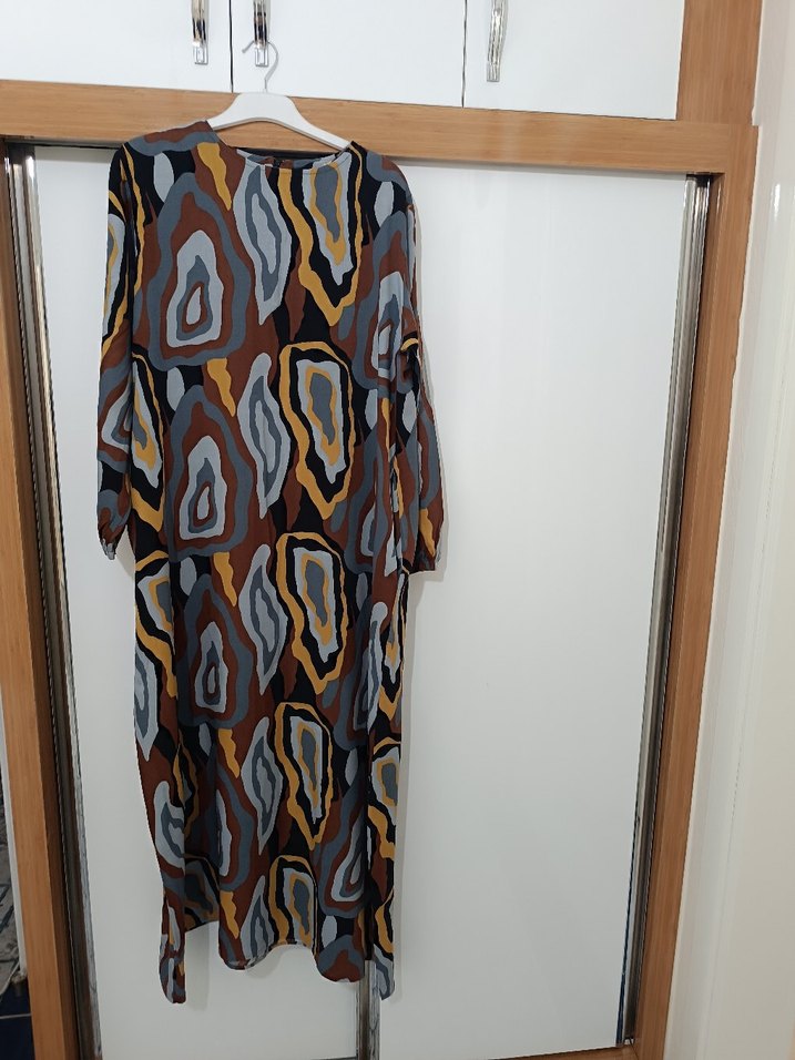 Uzun Kollu, Pilili Bohem Çok Renkli Elbise - Görsel 2