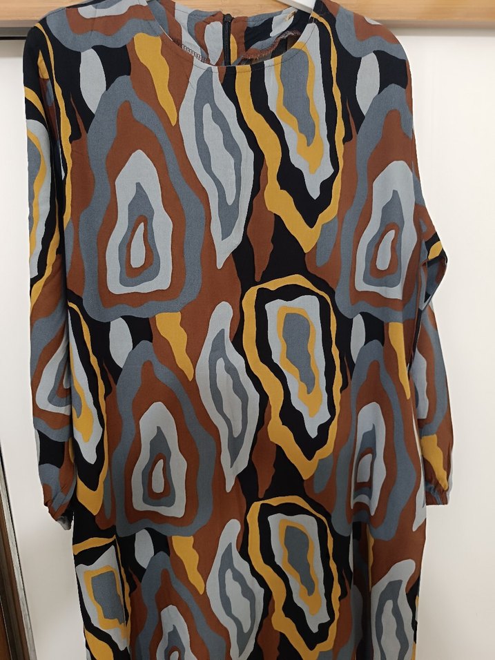 Uzun Kollu, Pilili Bohem Çok Renkli Elbise - Görsel 4