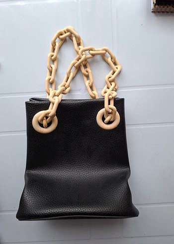 Zincir Detaylı Siyah Deri Kadın Çanta - Görsel 2