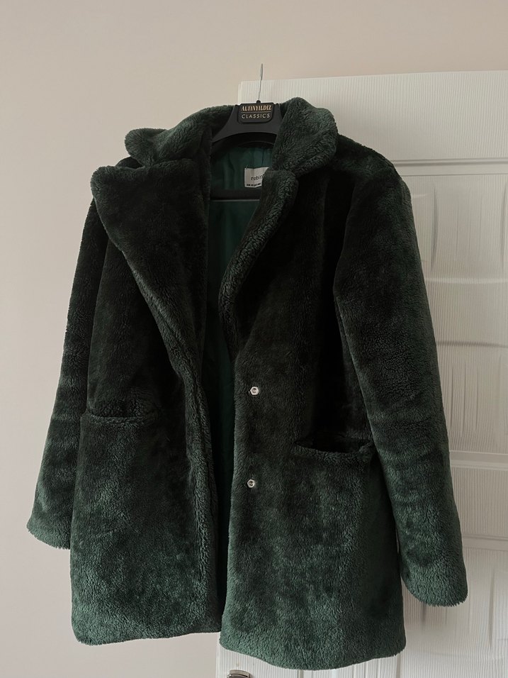 Yeşil Midi Boy Kadın Suni Kürk Mont - Görsel 2