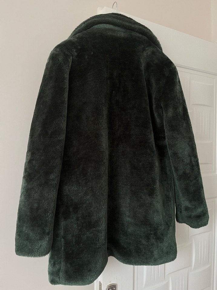 Yeşil Midi Boy Kadın Suni Kürk Mont - Görsel 3