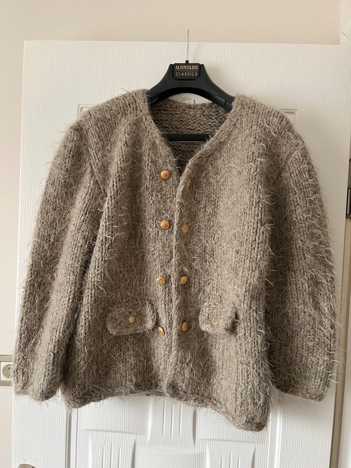 Düğmeli Bohem Bej Kadın Hırka - Görsel 2