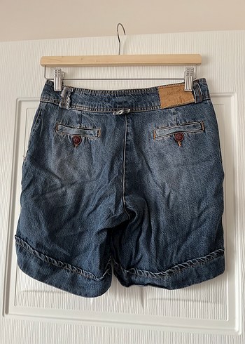 Kadın Lacivert Kemerli Mini Denim Şort - Görsel 3