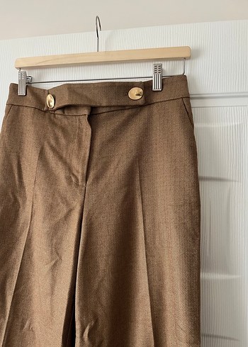 Düğmeli Kadın Keten Kumaş Pantolon - Görsel 2