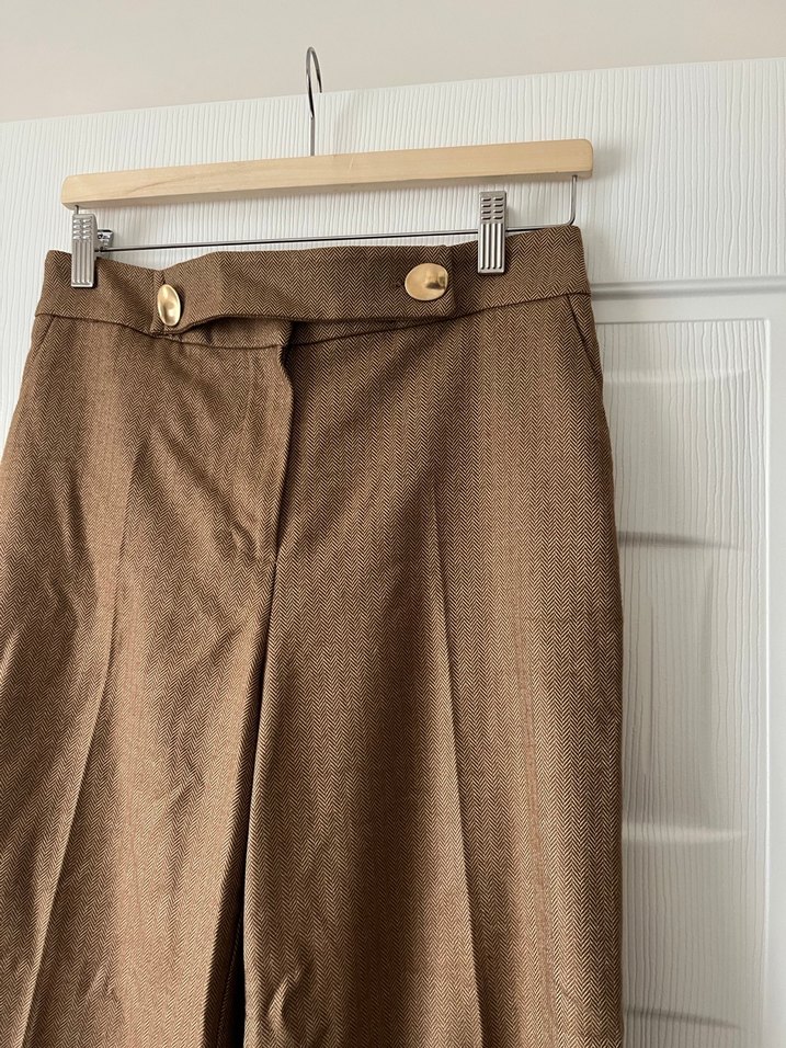 Düğmeli Kadın Keten Kumaş Pantolon - Görsel 2