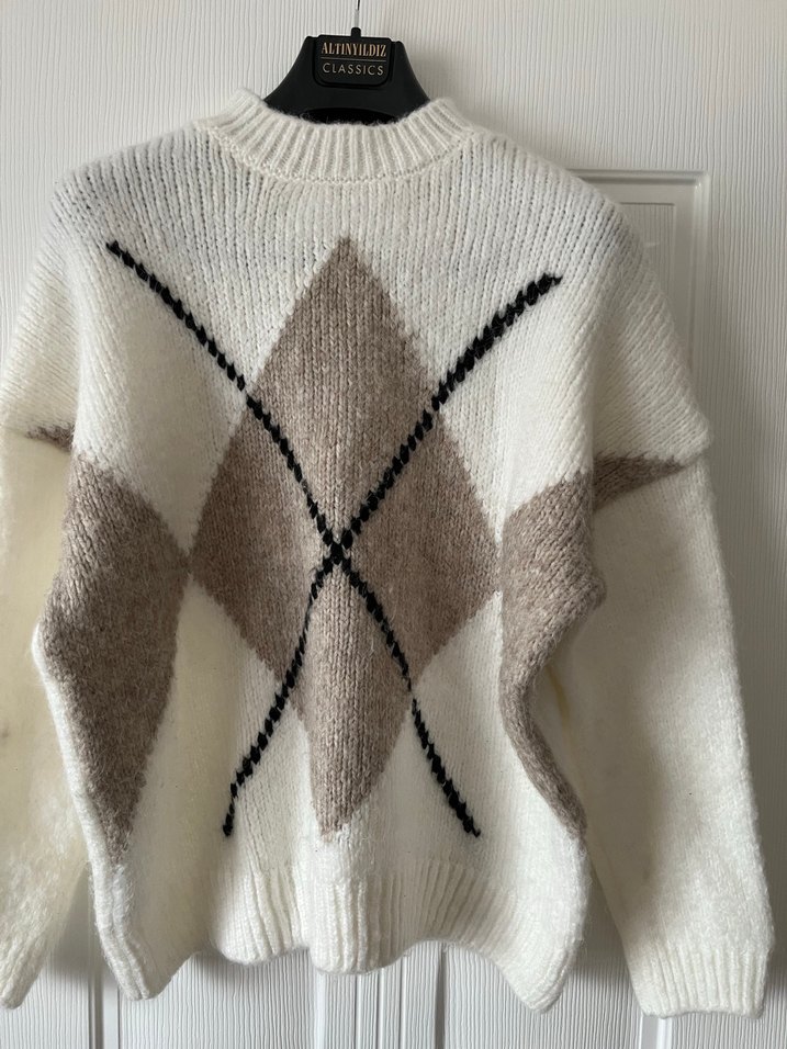 Bohem Gri Desenli Kadın Triko Kazak - Görsel 2