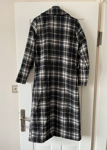 Düğmeli Gri Ekose Midi Kadın Kaban - Görsel 4