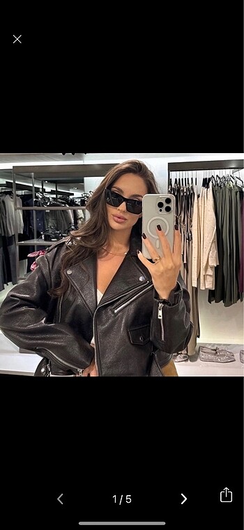 Zara Aci Kahve Deri Biker Ceket