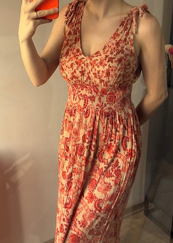 Kırmızı Bohem Hamile Midi Elbise - Görsel 4