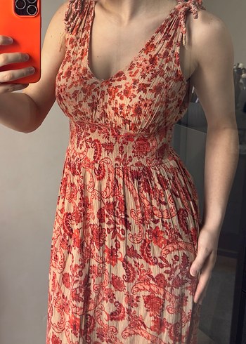 Kırmızı Bohem Hamile Midi Elbise - Görsel 2