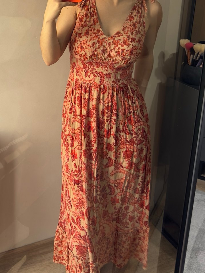 Kırmızı Bohem Hamile Midi Elbise - Görsel 3