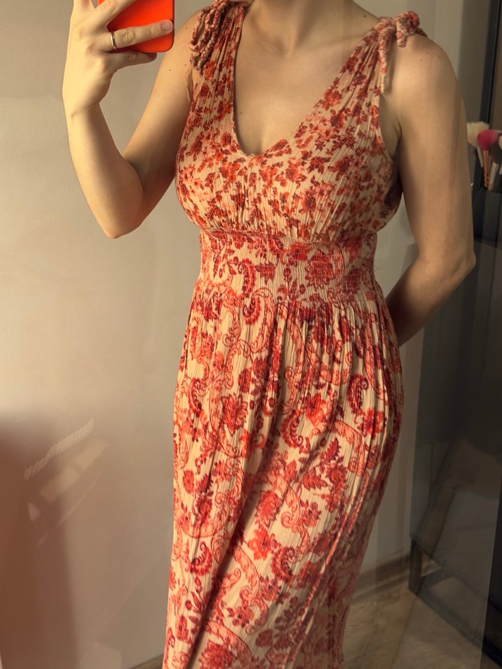 Kırmızı Bohem Hamile Midi Elbise - Görsel 4