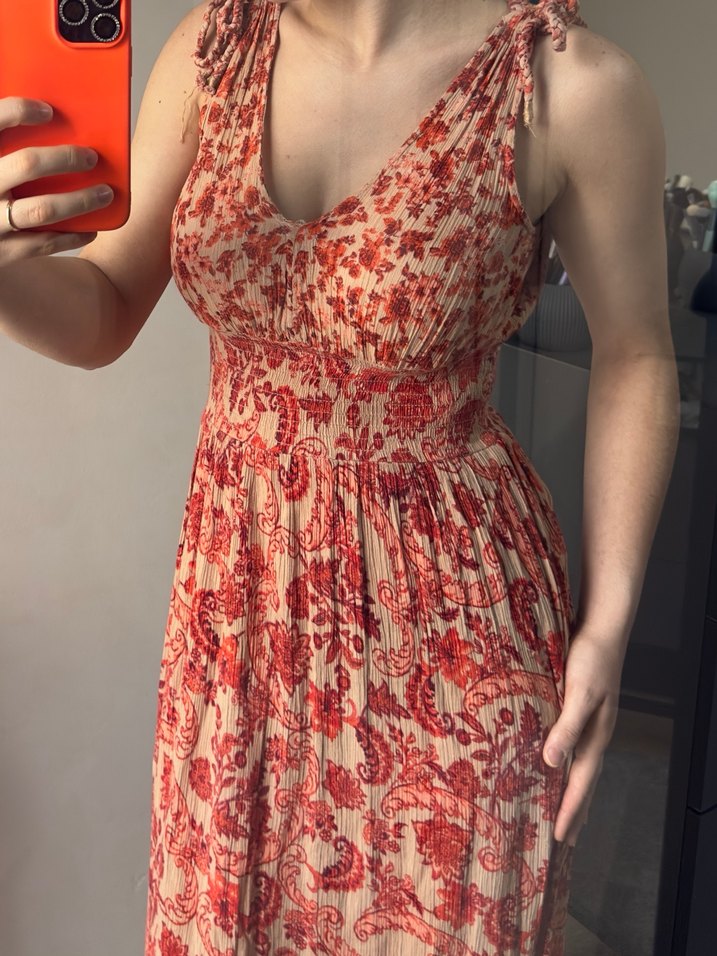 Kırmızı Bohem Hamile Midi Elbise - Görsel 2