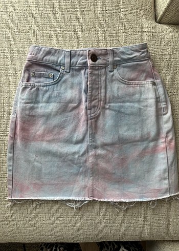 Kadın Çok Renkli Tie-Dye Mini Denim Etek