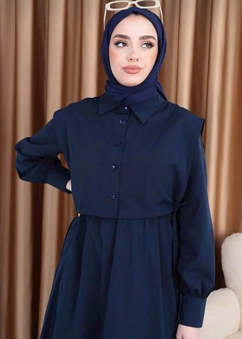 Lacivert Bolerolu Tesettür Elbise - Görsel 3