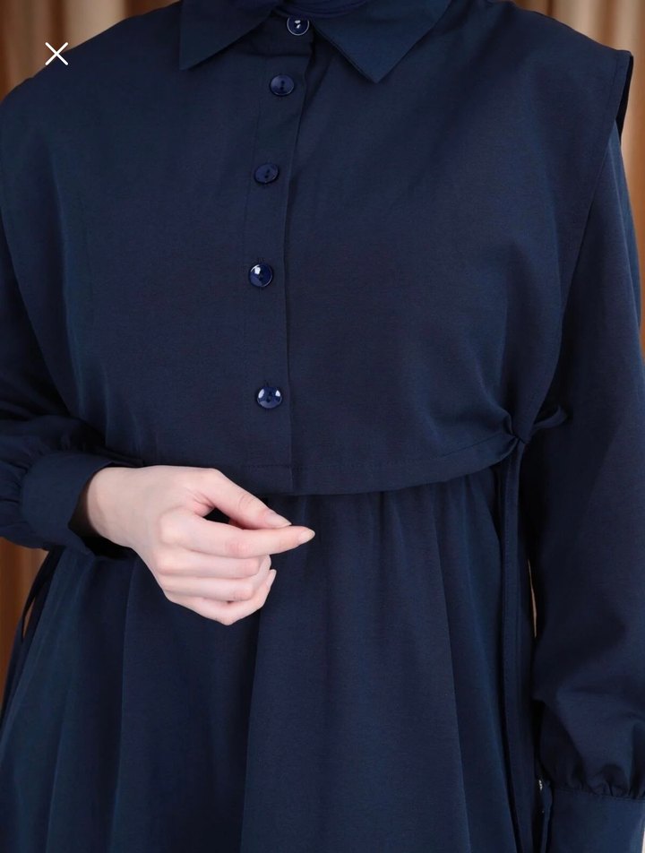 Lacivert Bolerolu Tesettür Elbise - Görsel 4