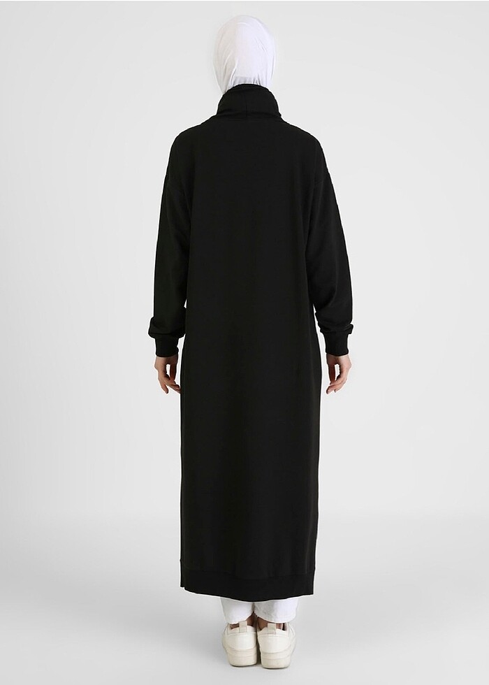 Boğazlı Yaka Cepli Uzun Sweatshirt - Görsel 3