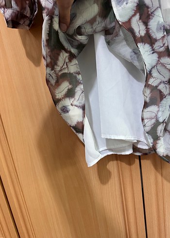 m Beden camel Renk V Yaka Düğmeli Detaylı Bohem Elbise