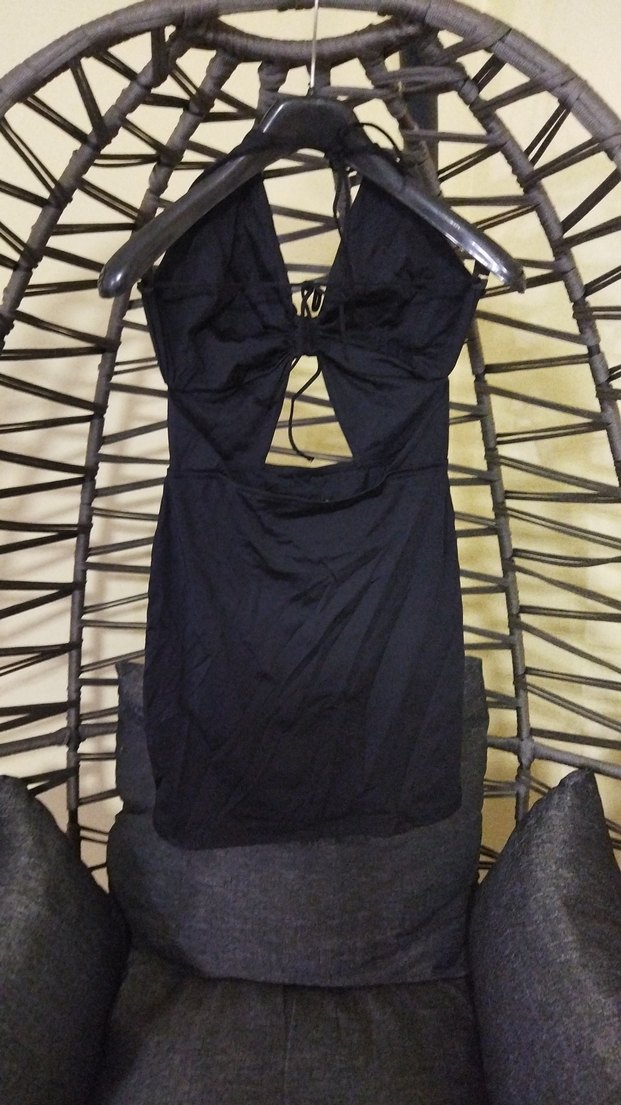 Siyah Uzun İpli V Yaka Gotik Elbise - Görsel 2