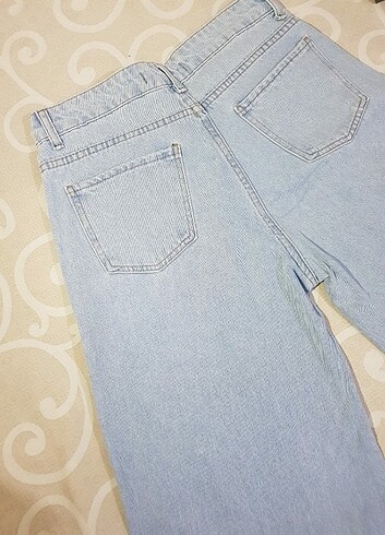 30 Beden Açık Mavi Yüksek Bel Wide Leg Jeans Kot Pantolon