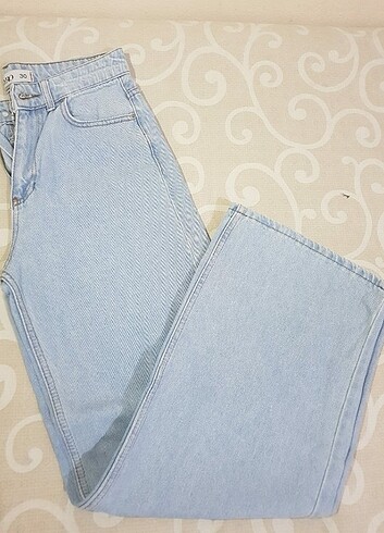 30 Beden mavi Renk Açık Mavi Yüksek Bel Wide Leg Jeans Kot Pantolon