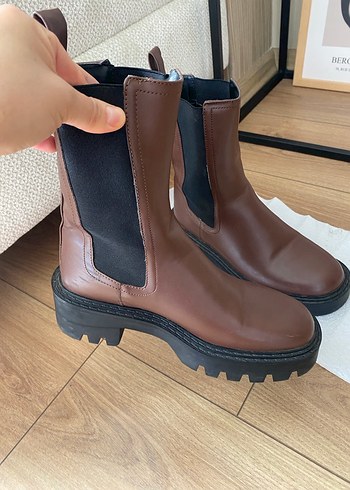 Kahverengi Deri Platform Topuklu mango bot - Görsel 2