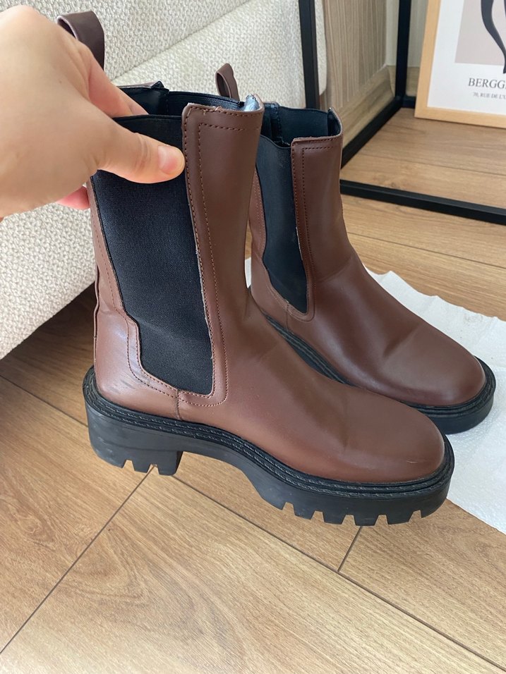 Kahverengi Deri Platform Topuklu mango bot - Görsel 2