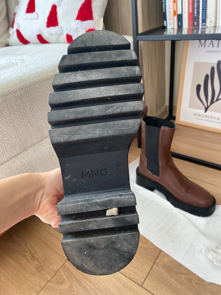 Kahverengi Deri Platform Topuklu mango bot - Görsel 3