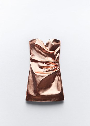 s Beden Parlak gold Drapeli Mini şort Elbise zara
