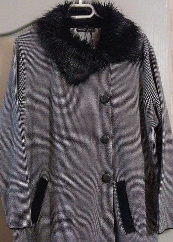 Kürk Detaylı Uzun Gri Kadın Kaban - Görsel 2