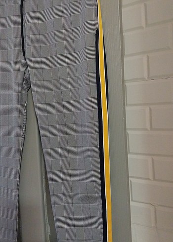 Ekose Desenli Gri Kadın Kumaş Pantolon - Görsel 2