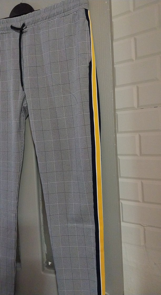 Ekose Desenli Gri Kadın Kumaş Pantolon - Görsel 2