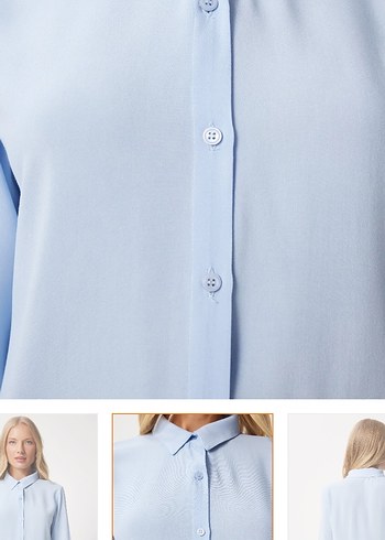 Düğmeli Uzun Kollu mavi Kadın Gömlek - Görsel 4