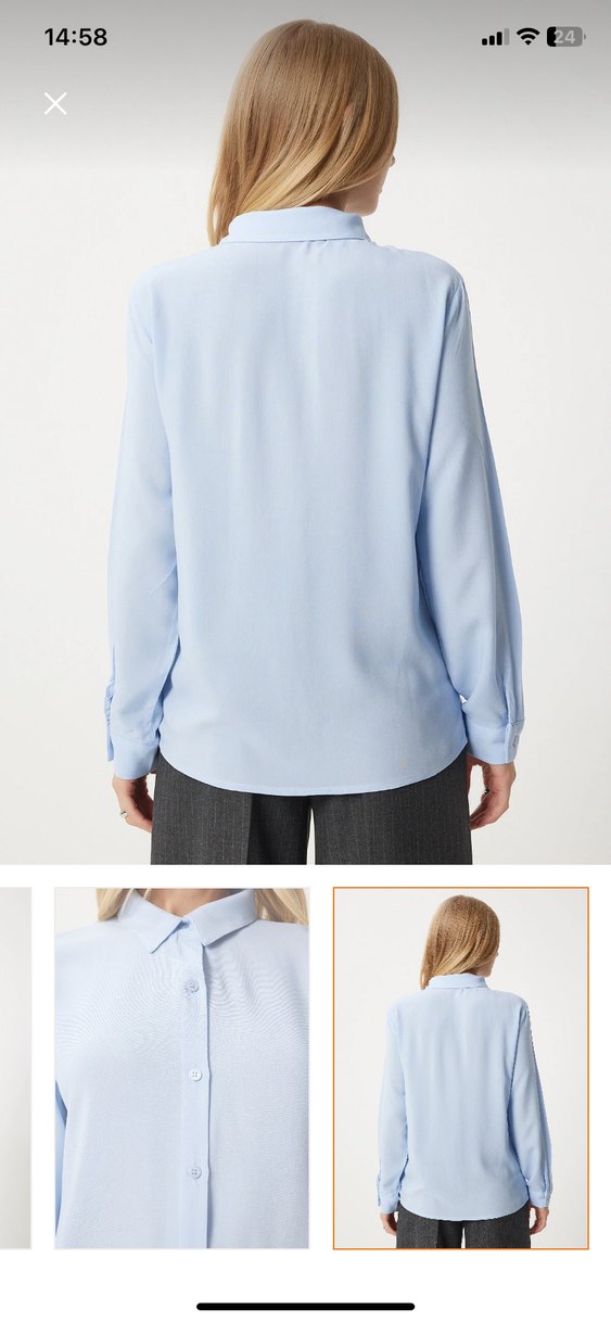 Düğmeli Uzun Kollu mavi Kadın Gömlek - Görsel 5