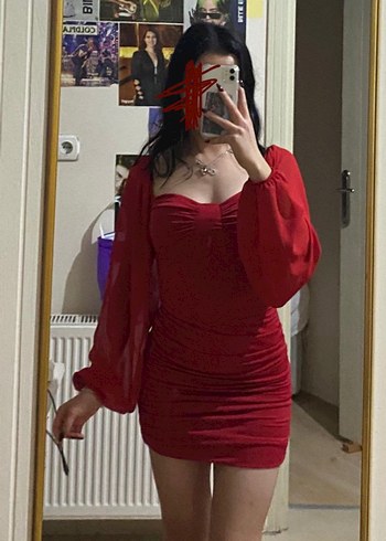 Kırmızı Drapeli Straplez Mini Elbise - Görsel 4