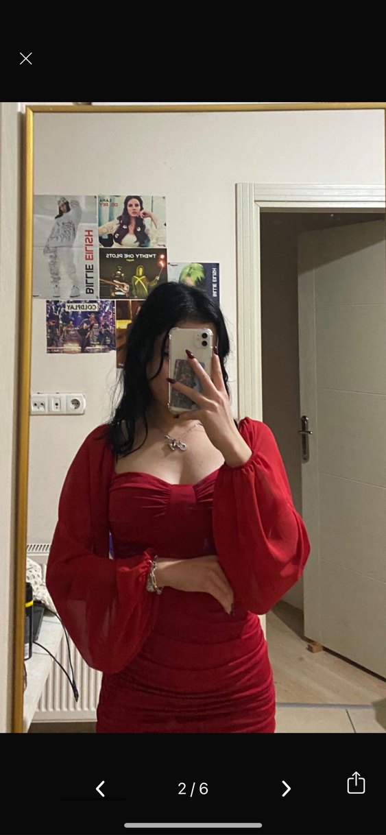 Kırmızı Drapeli Straplez Mini Elbise - Görsel 5