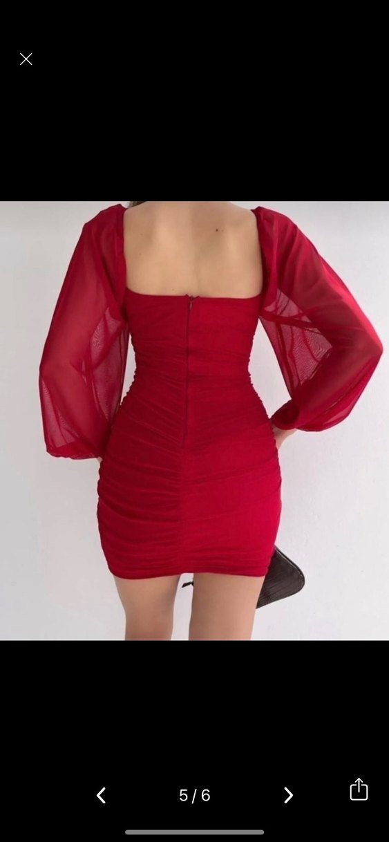 Kırmızı Drapeli Straplez Mini Elbise - Görsel 3