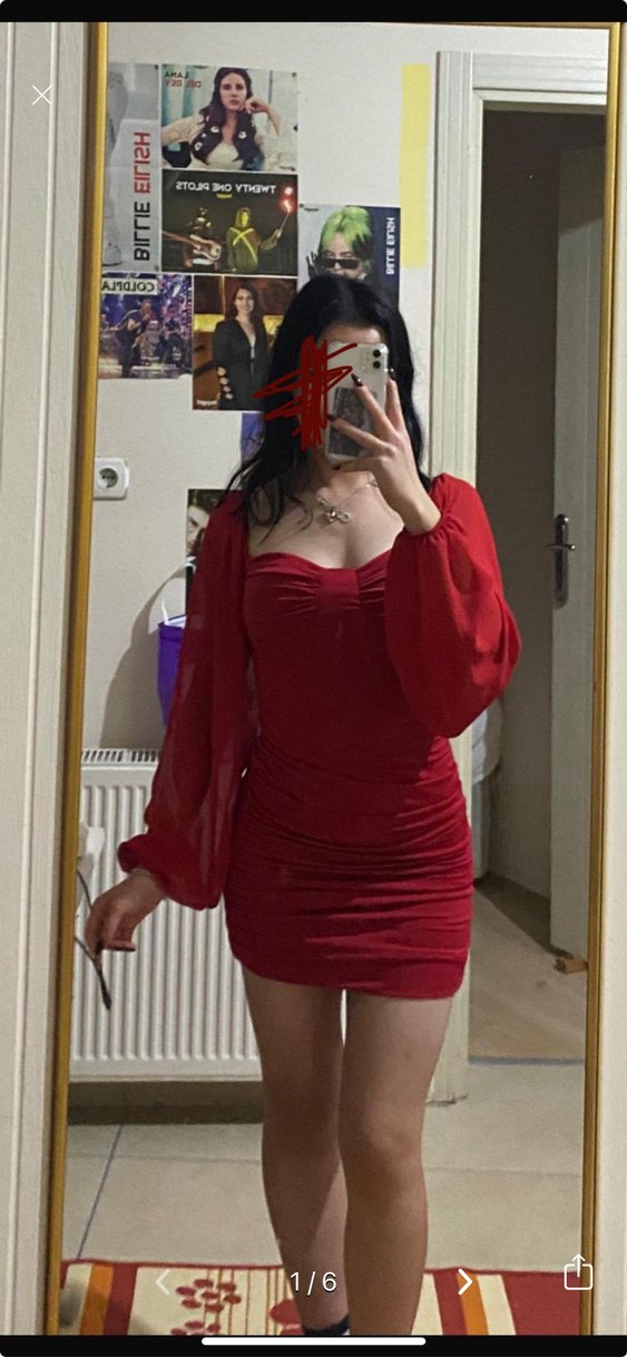 Kırmızı Drapeli Straplez Mini Elbise - Görsel 4