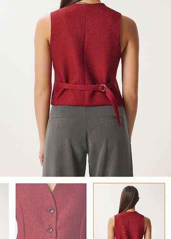 Bordo Düğmeli V Yaka Kadın Yelek - Görsel 5