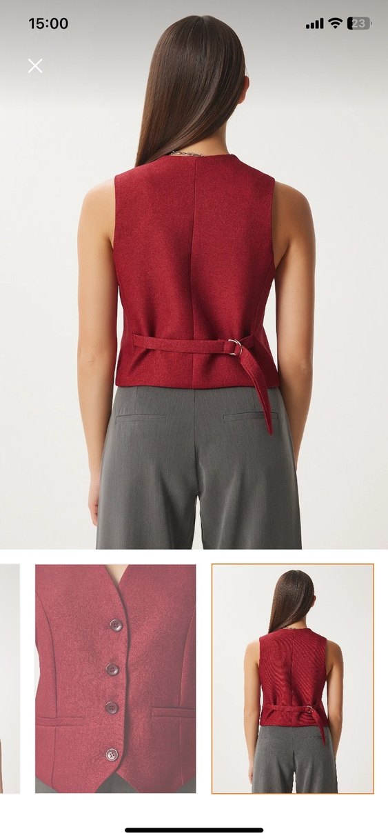 Bordo Düğmeli V Yaka Kadın Yelek - Görsel 5