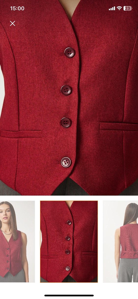Bordo Düğmeli V Yaka Kadın Yelek - Görsel 4