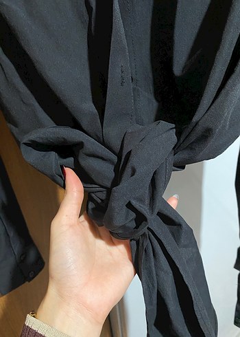 Düğmeli Siyah Kadın Uzun Kollu Gömlek - Görsel 4