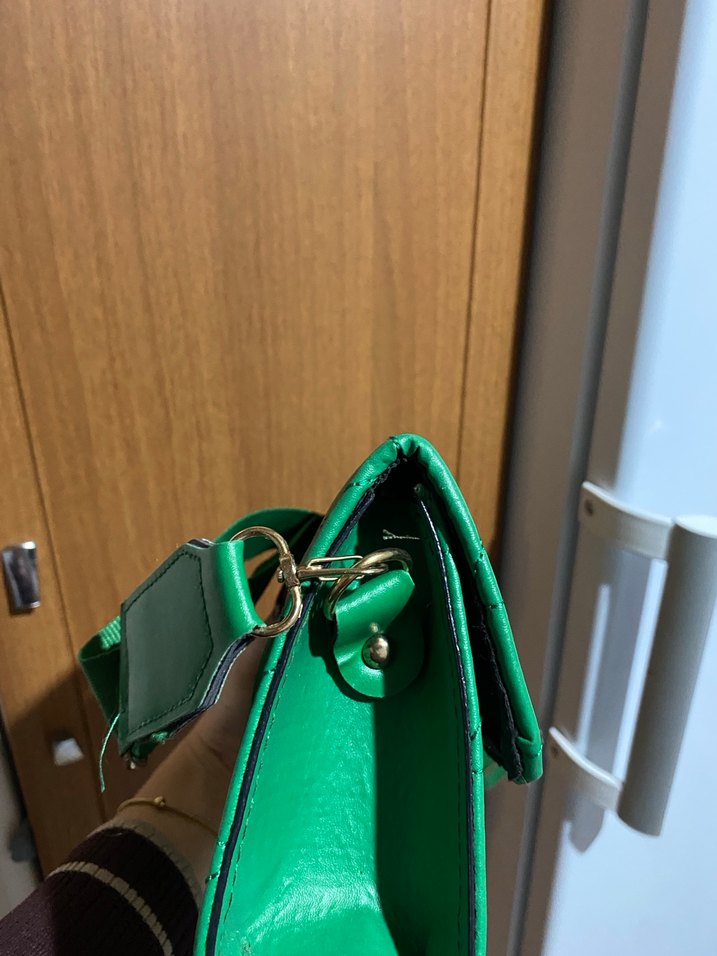 Koyu Yeşil Deri Kadın Omuz Çantası - Görsel 2