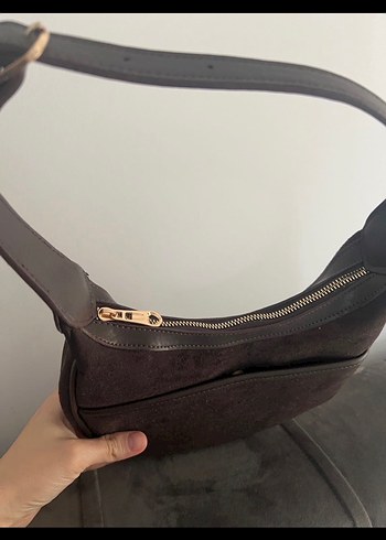 Kahverengi Süet Tokalı Kadın Çanta - Görsel 3