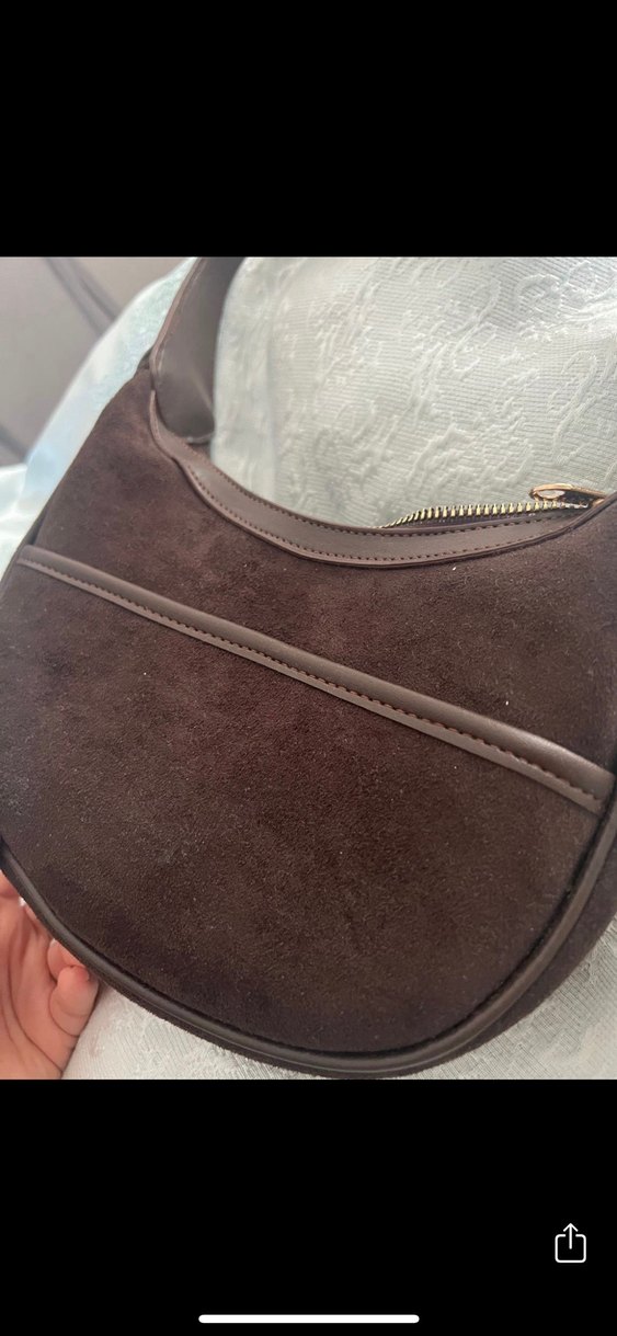 Kahverengi Süet Tokalı Kadın Çanta - Görsel 2