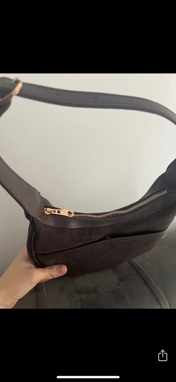 Kahverengi Süet Tokalı Kadın Çanta - Görsel 3