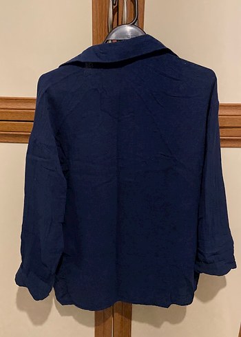 Lacivert müslin kumaş gömlek - Görsel 2