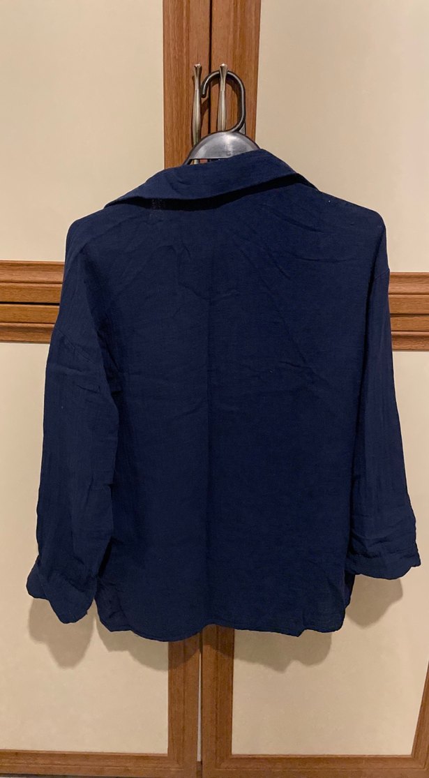 Lacivert müslin kumaş gömlek - Görsel 2