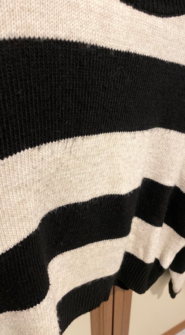 Gri Siyah Çizgili Örgü Kadın Kazak - Görsel 3