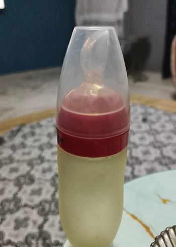 Bebedor Kaşıklı Kırmızı silikonlu  Bebek Biberonu - Görsel 6